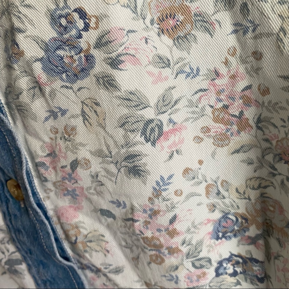 Vintage Denim Pastel Floral Printed Sleeveless Shirt Krazy Kat Purrfect 90’s - Picture 4 of 10